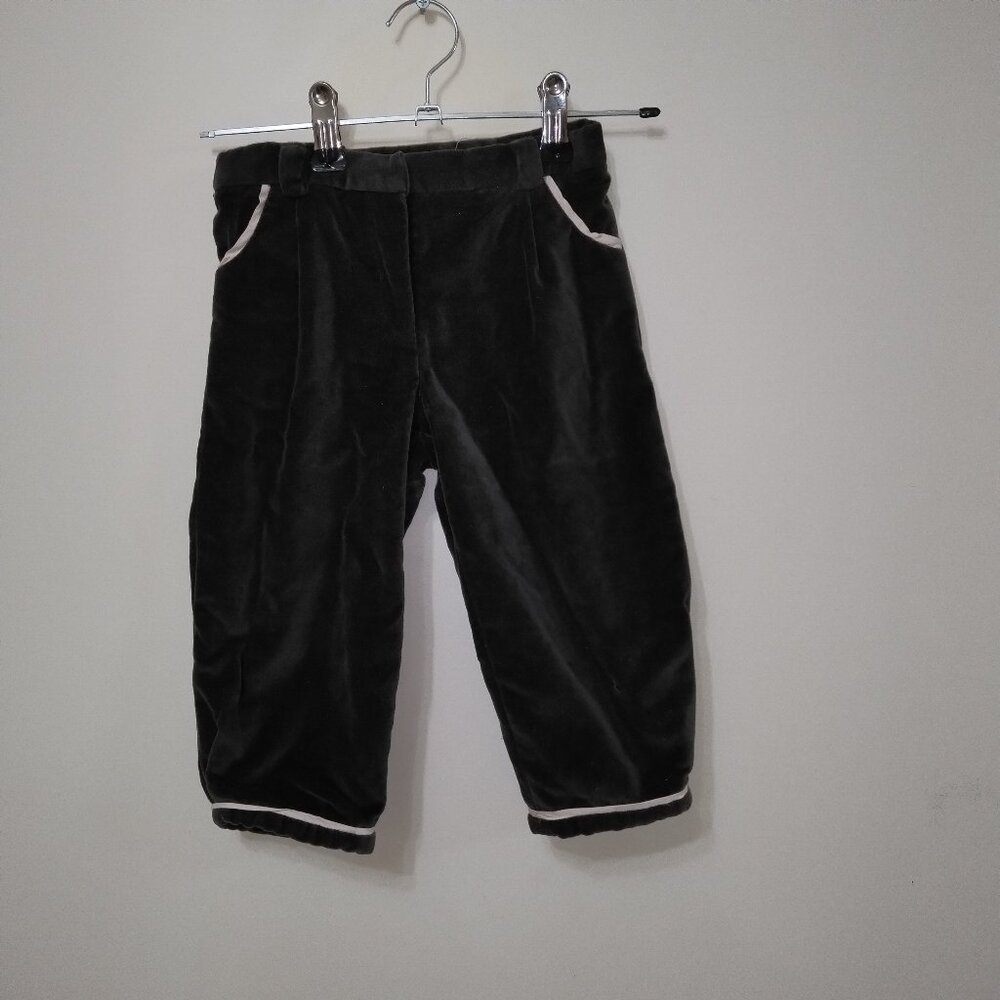 Jacadi Paris baby girls velvet pants brown with pink trimming sz 18 months